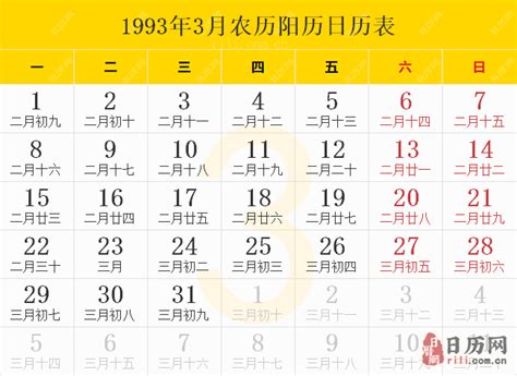 1993年农历|1993年日历表,1993年农历表（阴历阳历节日对照表）